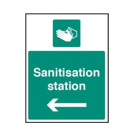 Hand Sanitisation Station Location Sign With Left Arrow - Self Adhesive Vinyl - 28450K