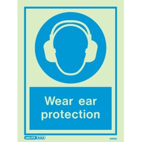 Jalite 5095D Photoluminescent Wear Ear Protection PPE Safety Sign - 150 x 200mm