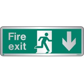 Jalite STB437T Brushed Stainless Steel Fire Exit Sign - Down Arrow 120 x 340mm