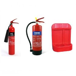 2KG Co2, 6kg ABC Dry Powder Fire Extinguisher & Double Red Extinguisher Stand Bundle