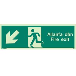 Jalite Allanfa Dan Fire Exit Sign - Down Left Arrow - 490U