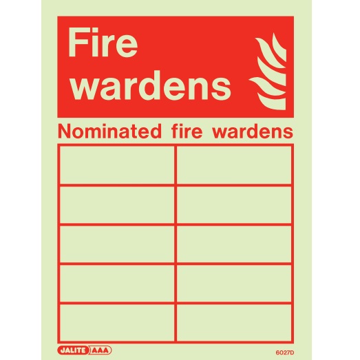 Jalite 6027D Photoluminescent Nominated Fire Wardens Sign | Discount ...