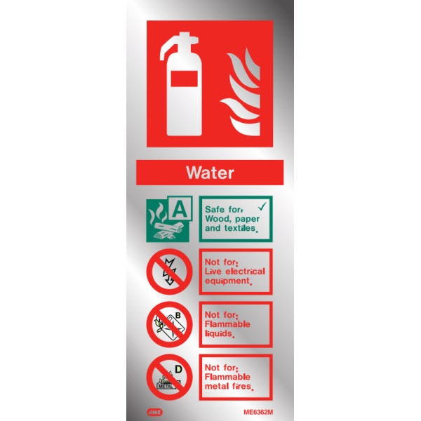 Jalite Me6362mr Metal Effect (pvc) Water Fire Extinguisher Id Sign 